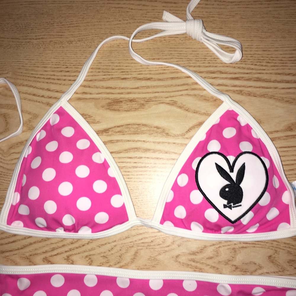 New 2pc Sexy Vintage Playboy Polka Dot Thong Swimsuit Bikini Size Large & XL - Picture 7 of 14